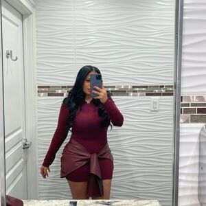 Micas Long-Sleeve Burgundy Dress